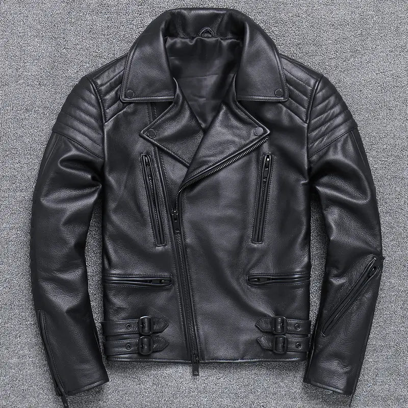 Fashion Men’s Leather Diagonal Zipper Jacket