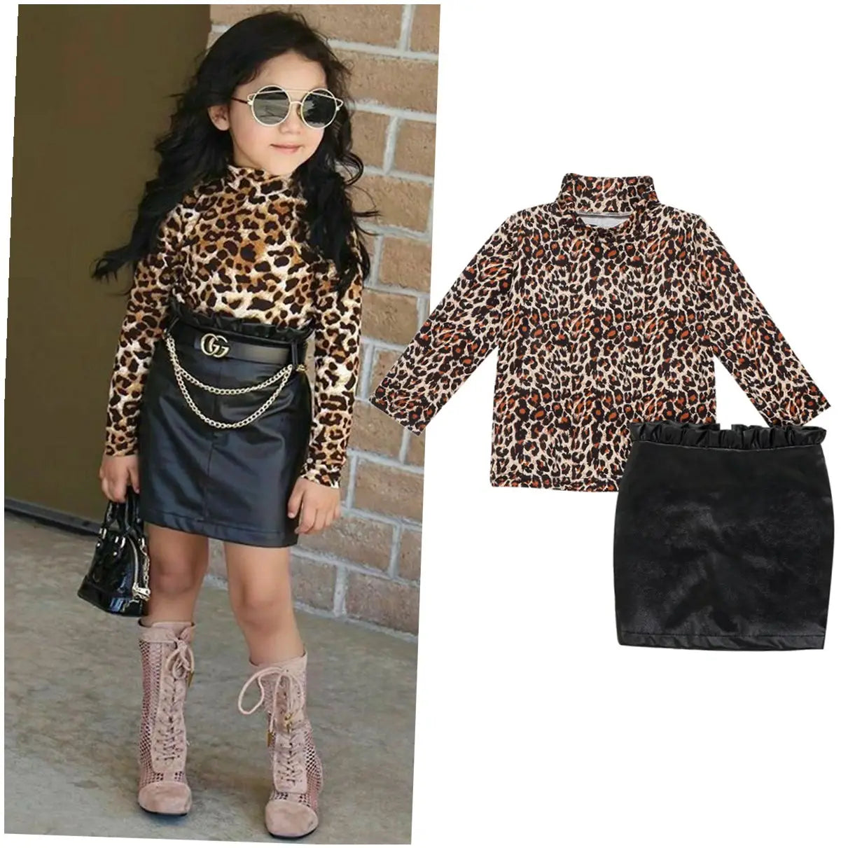 Children’s Clothes Girls Leopard Print Long Sleeve Shirt