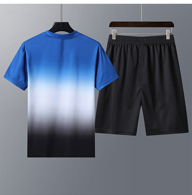Sports Suit Men’S Round Neck Gradient Short-Sleeved Shorts Quick-Drying Running Casual Two-Piece Suit