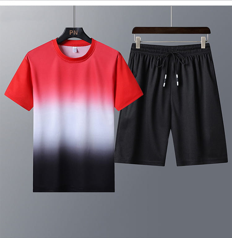 Sports Suit Men’S Round Neck Gradient Short-Sleeved Shorts Quick-Drying Running Casual Two-Piece Suit