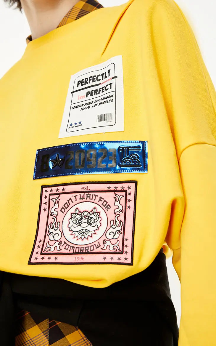 New Round Collar Patch Print Loose Hoodie Lady