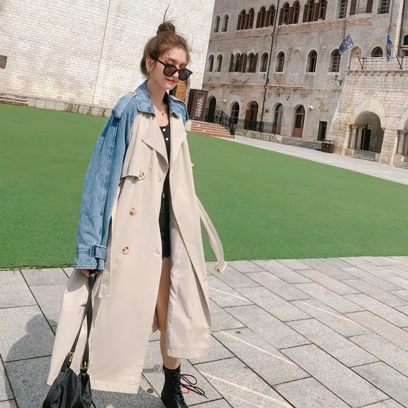 Over-The-Knee Windbreaker Women’S Mid-Length Loose Waist Casual Coat Jacket Trend