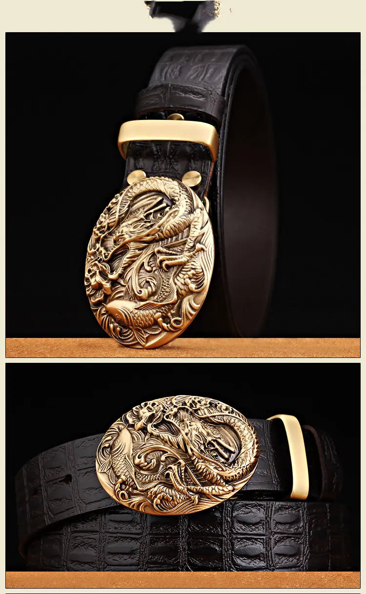 Pattern Smooth Buckle Head Layer Belt Young Middle-aged Casual High-end Retro Trend