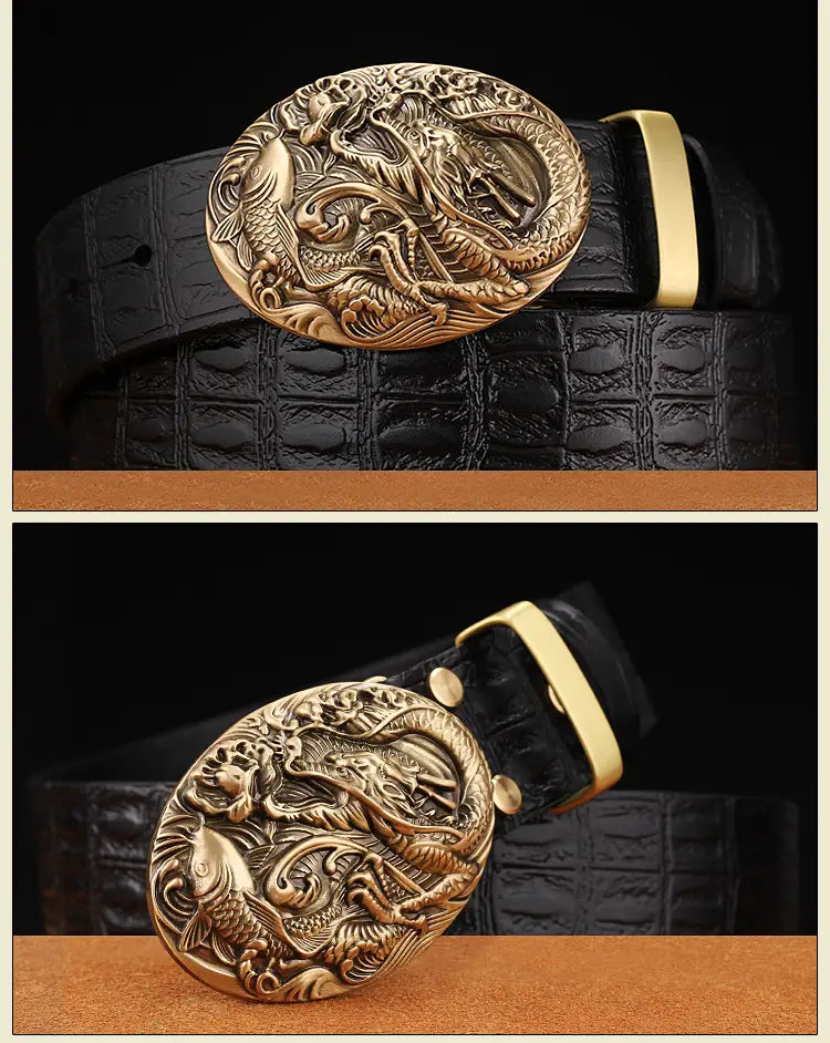 Pattern Smooth Buckle Head Layer Belt Young Middle-aged Casual High-end Retro Trend