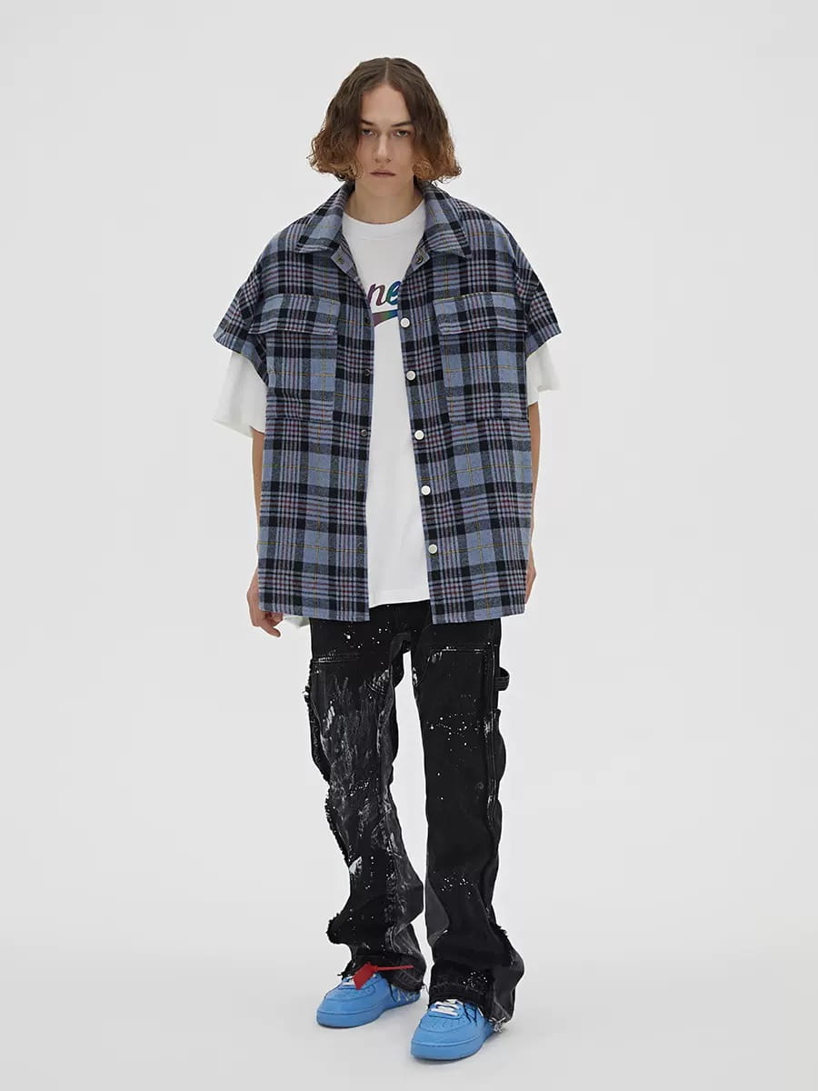BONELESS Stitching Deconstruction Washing Water And Ink Denim Trousers Layered Looseness Retro VIBE Style Flared Pants