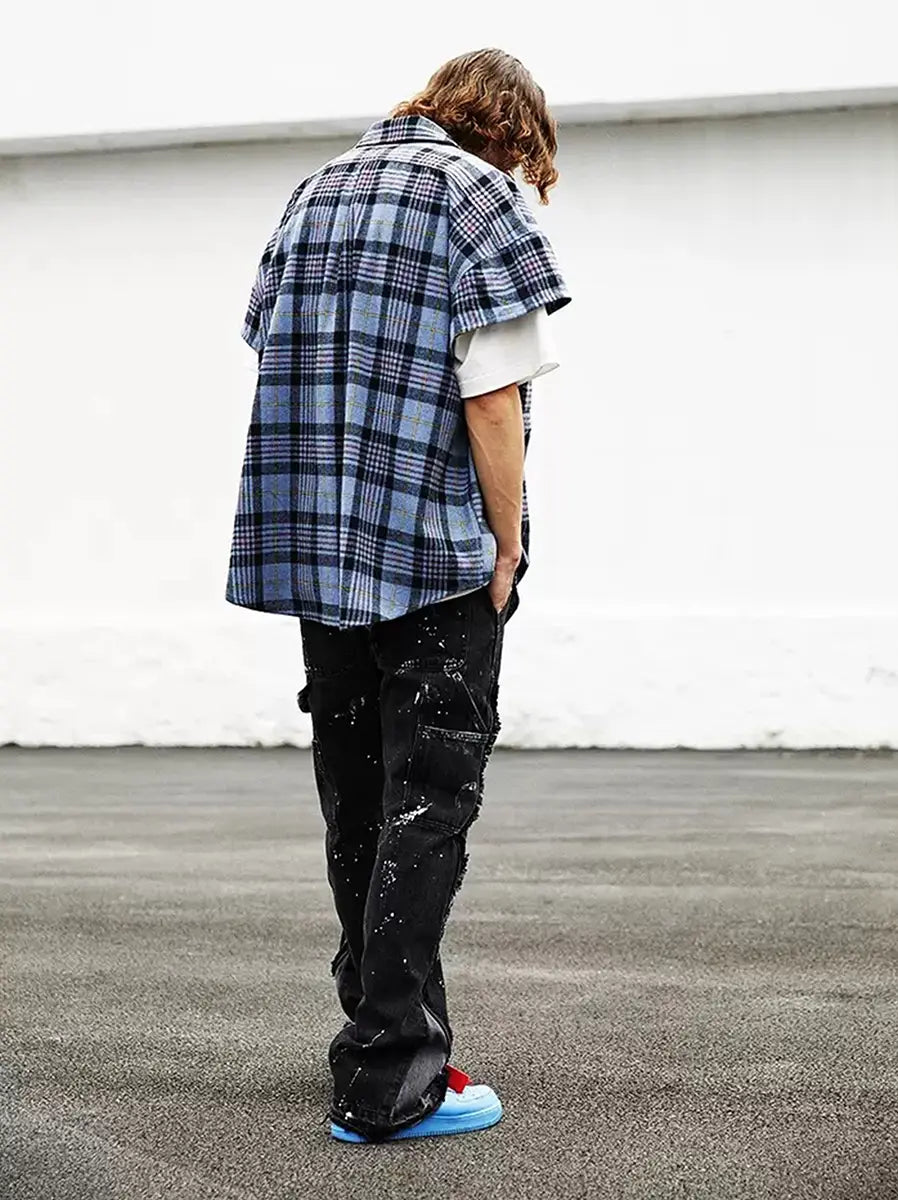 BONELESS Stitching Deconstruction Washing Water And Ink Denim Trousers Layered Looseness Retro VIBE Style Flared Pants