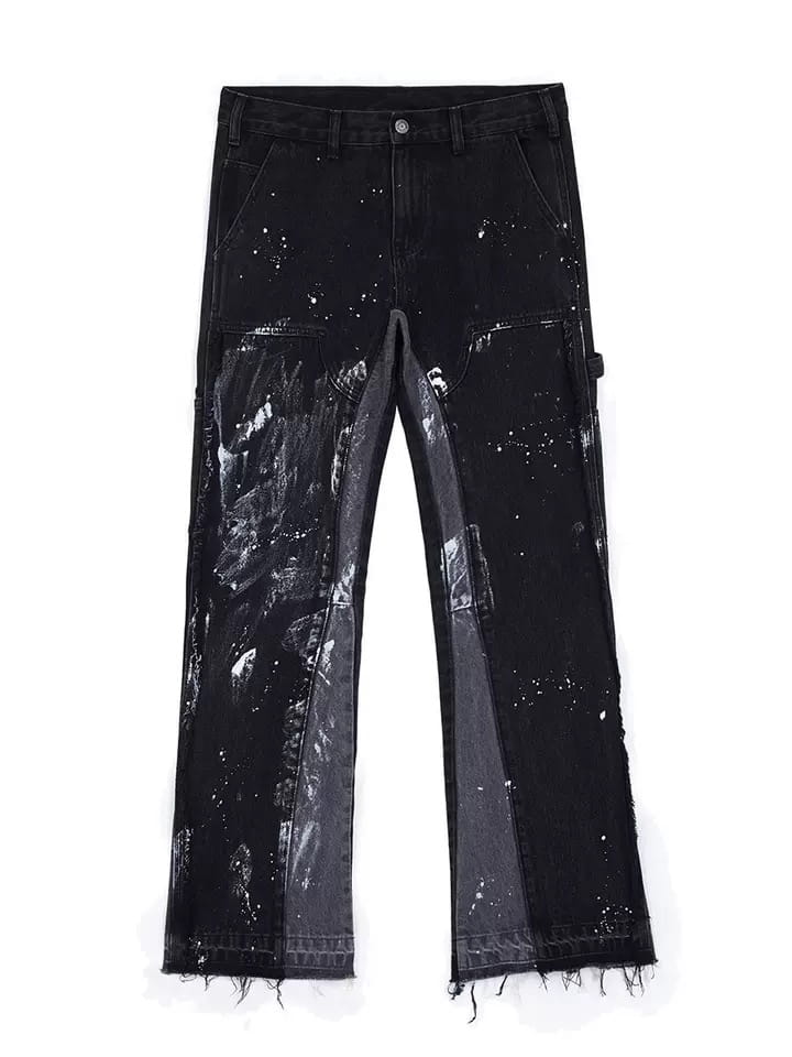 BONELESS Stitching Deconstruction Washing Water And Ink Denim Trousers Layered Looseness Retro VIBE Style Flared Pants