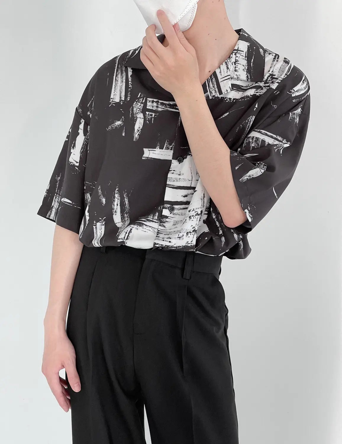 Japanese Cuban Collar Short-sleeved Shirt Men’s Five-point Sleeve Shirt Loose Trend