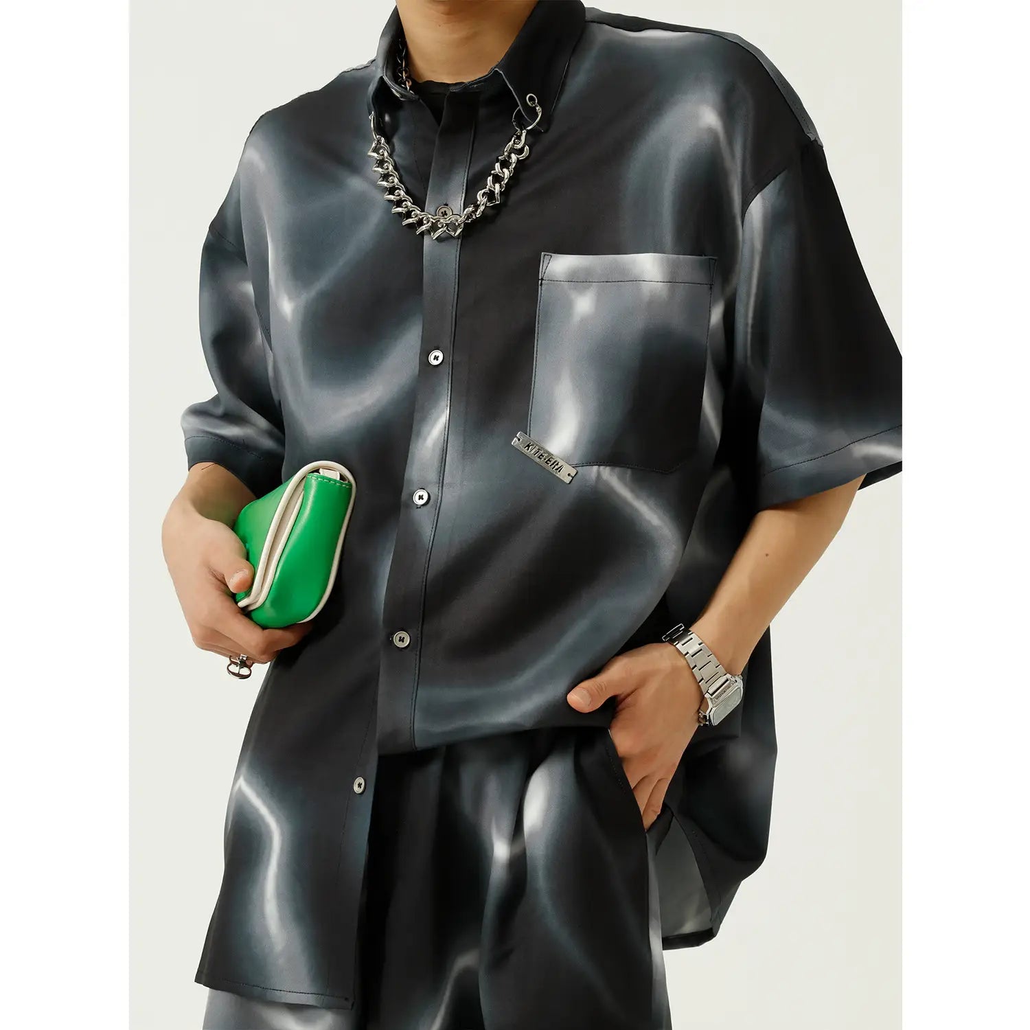 Handsome Casual Suit Men’s Tie-dye Chain Design Shirt