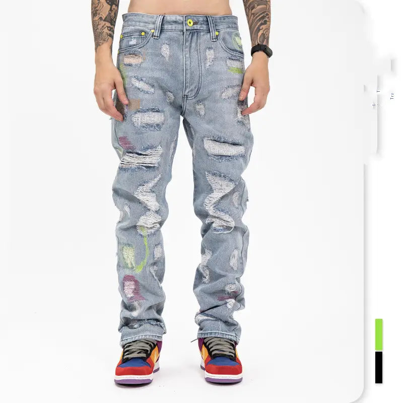 Ripped Retro Jeans Trousers For Men And Women