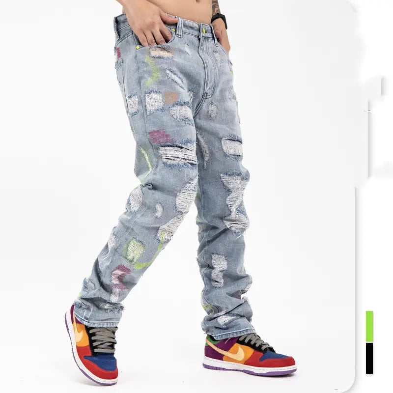 Ripped Retro Jeans Trousers For Men And Women