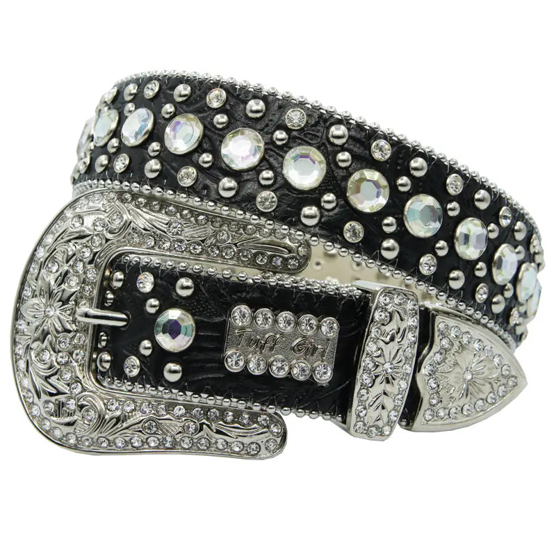 Rap Belt Male Rhinestone Hip-hop Inlaid Rivet Decoration Black Blue Fashion All-match Jeans Belt Female Tide