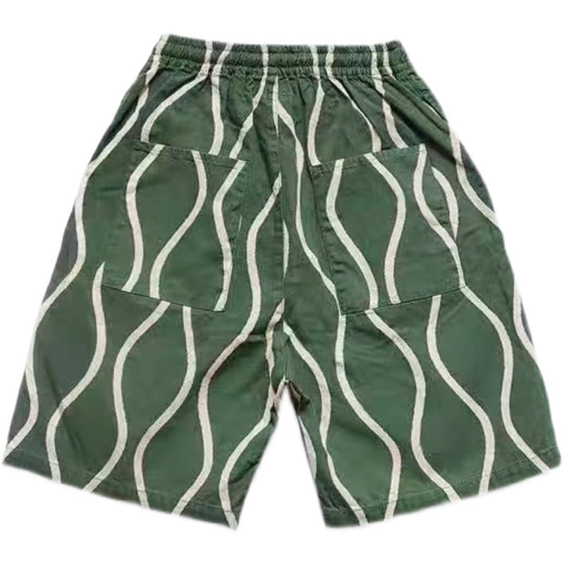 Cotton Linen Water Ripple Printing Japanese Trend Tether Casual Overalls Shorts