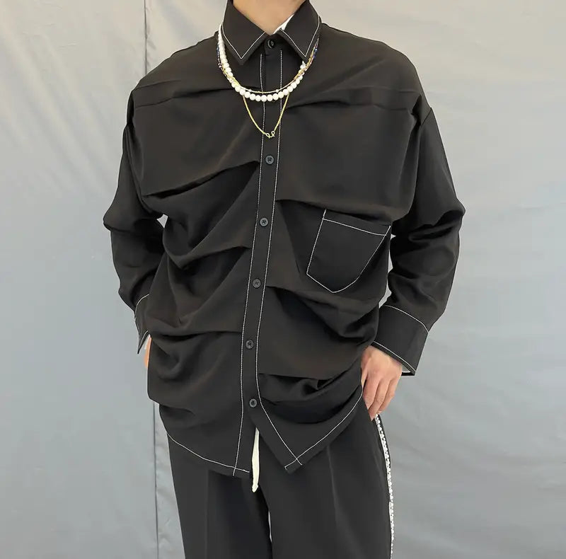 Irregular Twisted Shirt Drape Long-sleeved Shirt