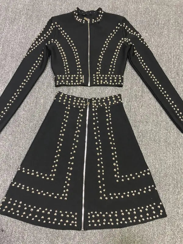 Round Neck Long-sleeved Temperament Slim Bandage Skirt Suit