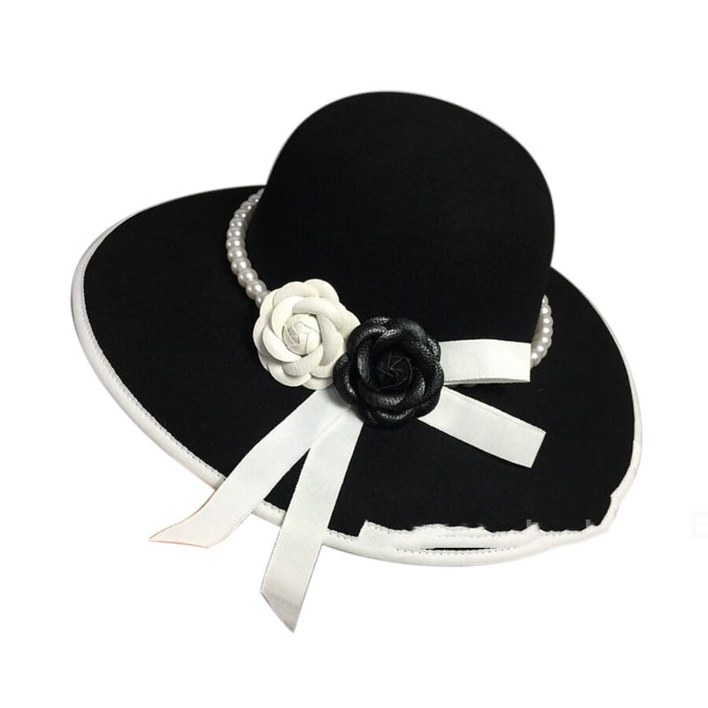 Woolen Big Brim Hat Elegant Flower Pearl Fisherman Hat