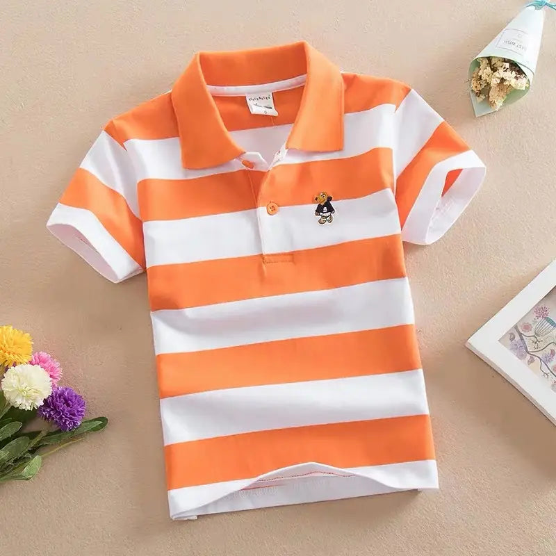 CUHK Children’s T-shirt Cotton Striped Lapel Polo Shirt
