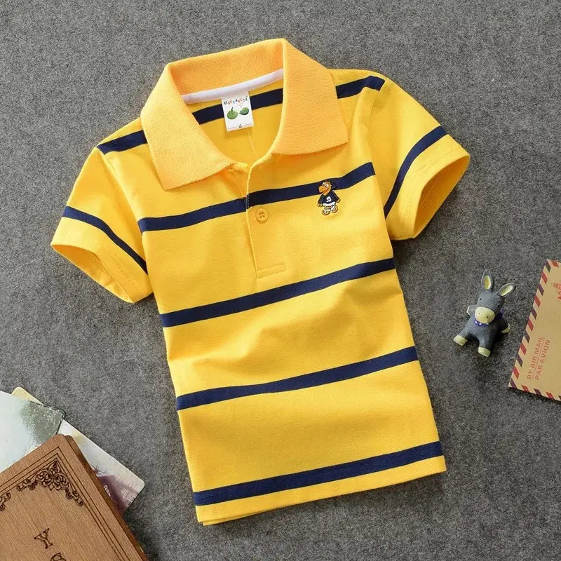 CUHK Children’s T-shirt Cotton Striped Lapel Polo Shirt