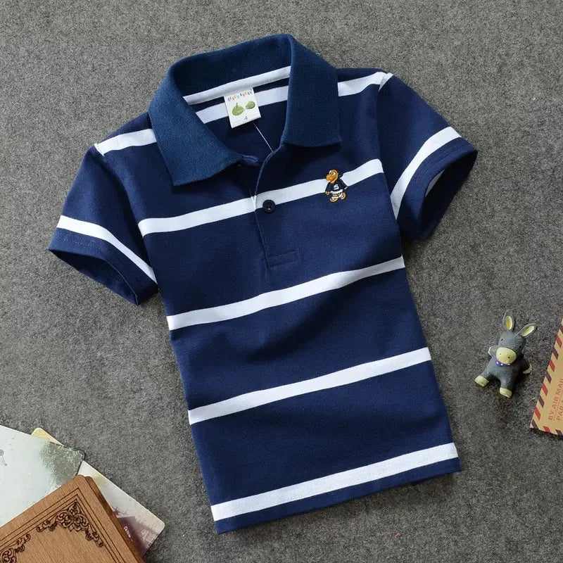 CUHK Children’s T-shirt Cotton Striped Lapel Polo Shirt