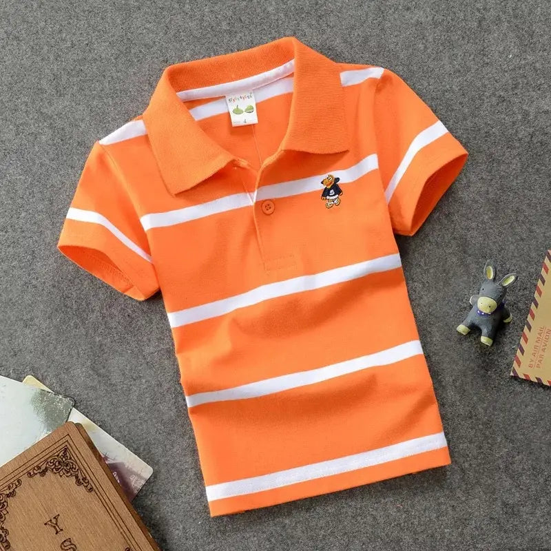 CUHK Children’s T-shirt Cotton Striped Lapel Polo Shirt