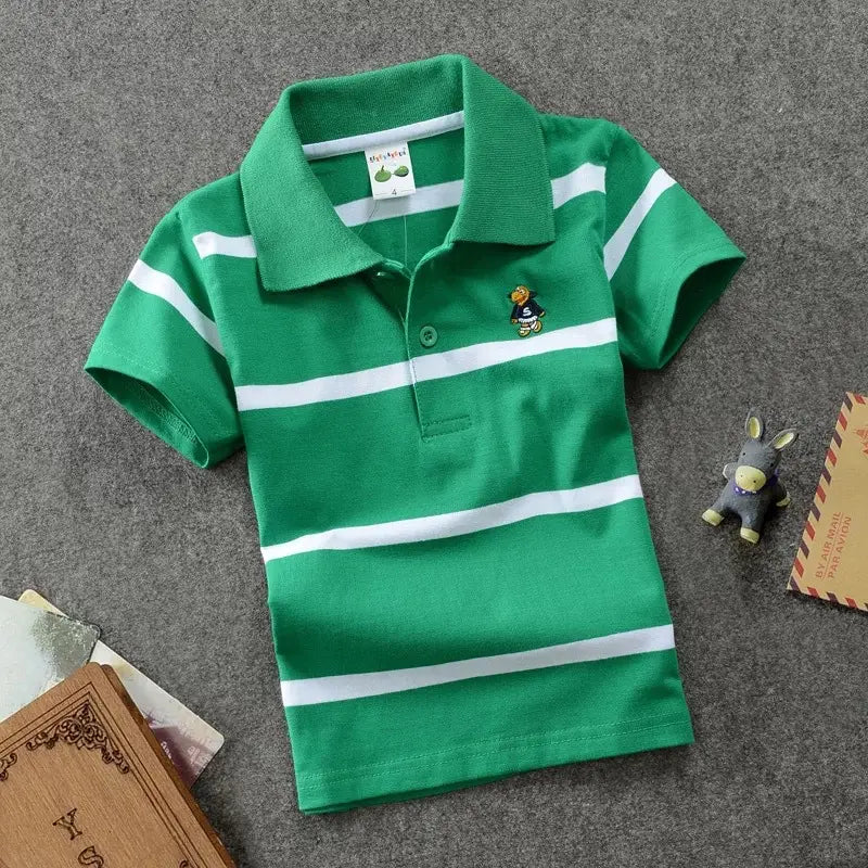 CUHK Children’s T-shirt Cotton Striped Lapel Polo Shirt