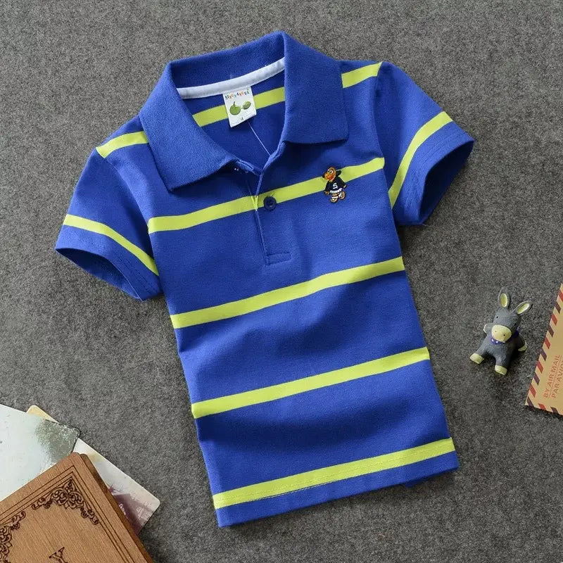 CUHK Children’s T-shirt Cotton Striped Lapel Polo Shirt