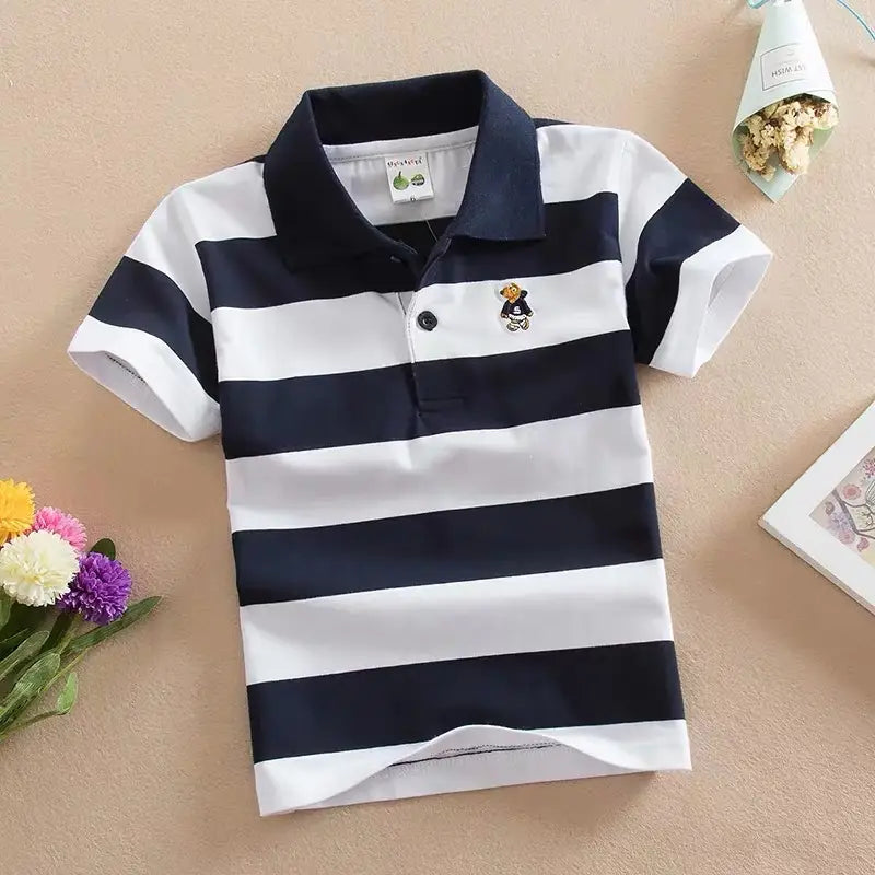 CUHK Children’s T-shirt Cotton Striped Lapel Polo Shirt