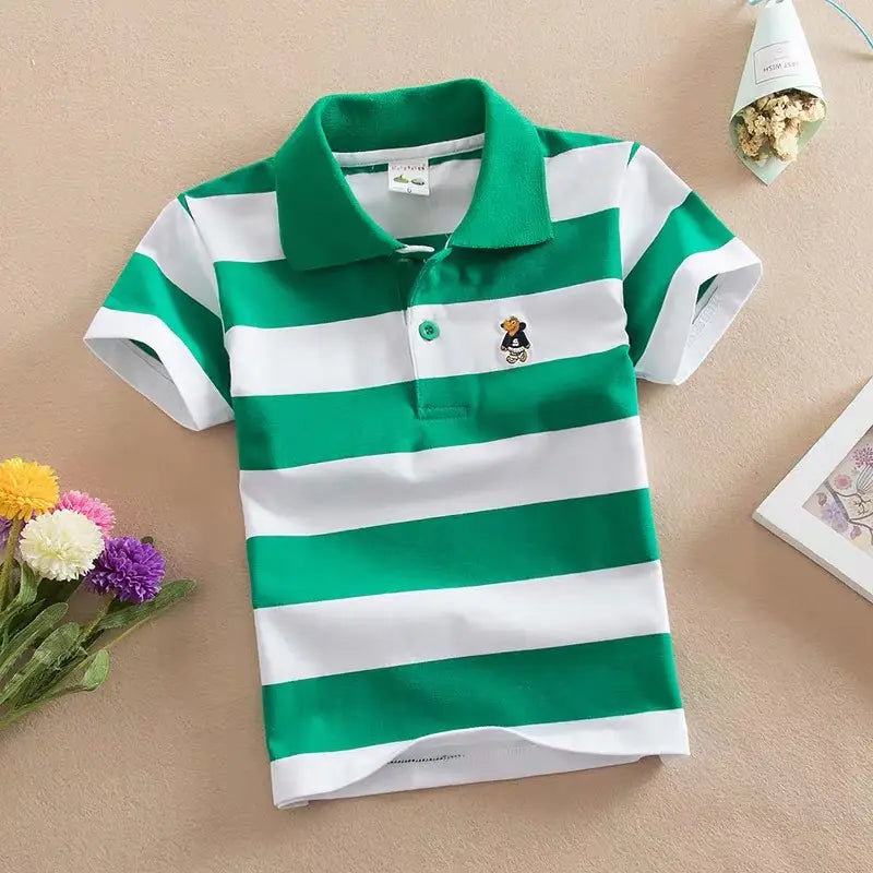 CUHK Children’s T-shirt Cotton Striped Lapel Polo Shirt