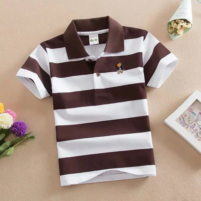 CUHK Children’s T-shirt Cotton Striped Lapel Polo Shirt