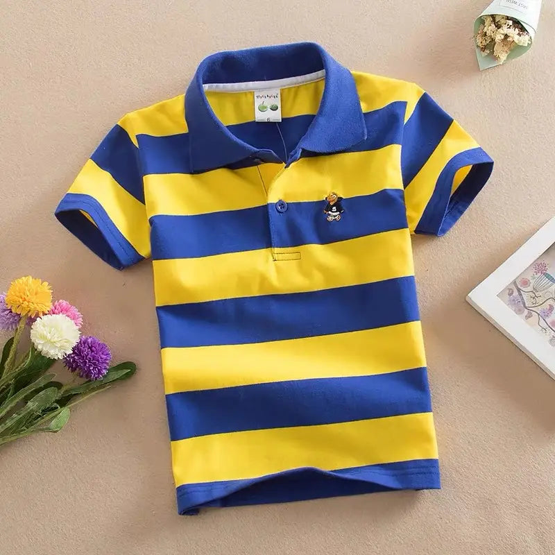 CUHK Children’s T-shirt Cotton Striped Lapel Polo Shirt