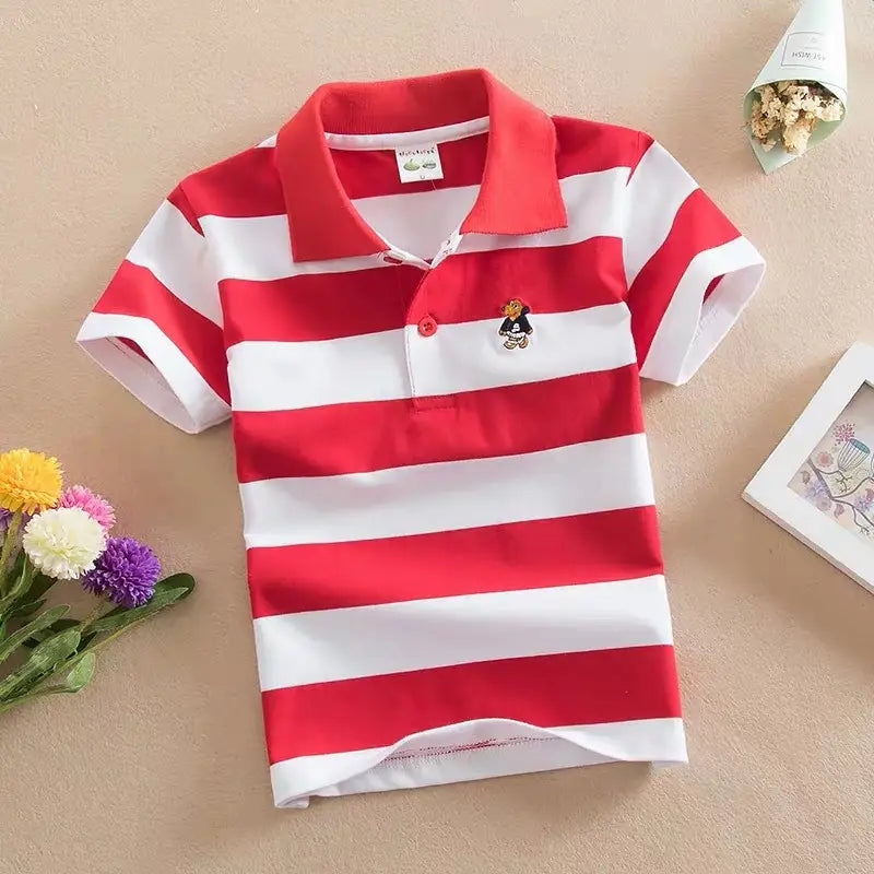 CUHK Children’s T-shirt Cotton Striped Lapel Polo Shirt