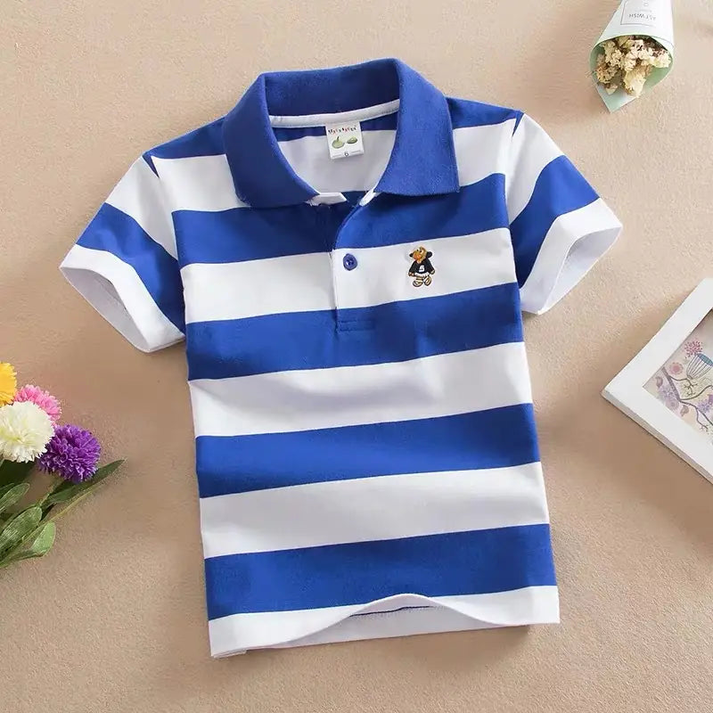 CUHK Children’s T-shirt Cotton Striped Lapel Polo Shirt