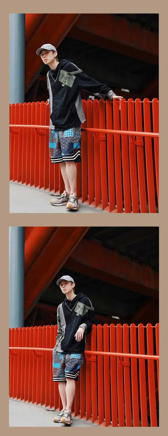 Men’s Linen Elastic Waist Panel Sports Basketball Shorts