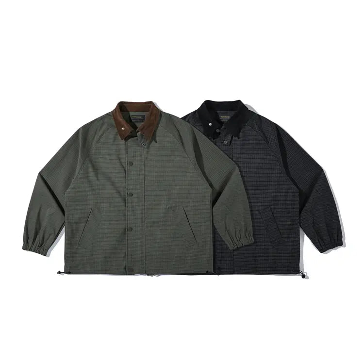 Retro Corduroy Lapel Workwear Plaid Casual Loose Jacket