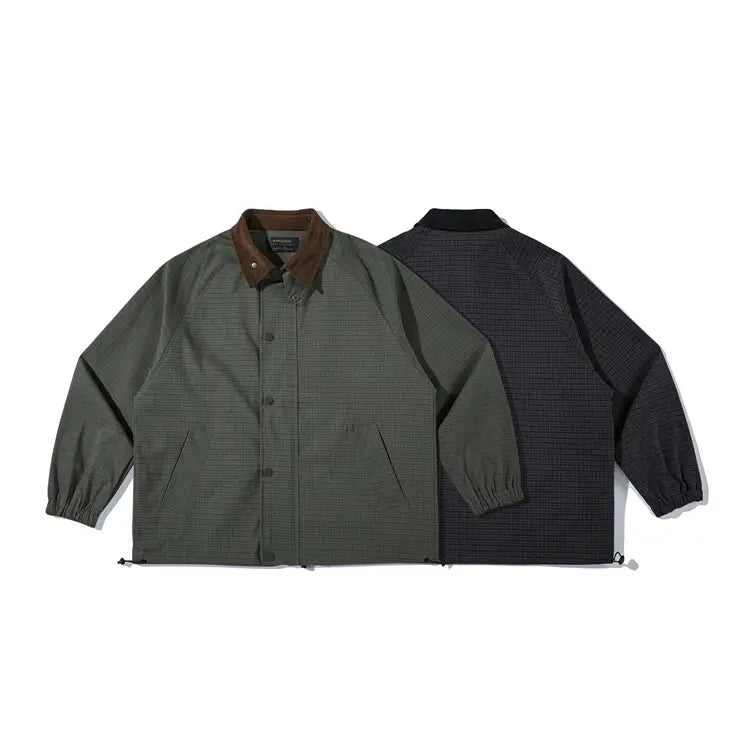 Retro Corduroy Lapel Workwear Plaid Casual Loose Jacket