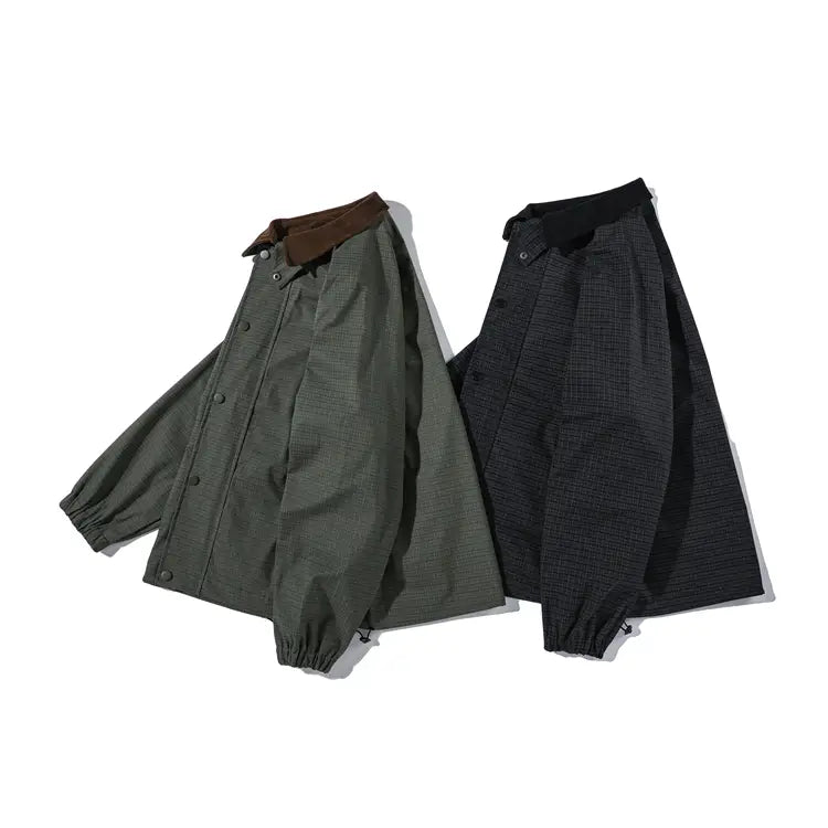 Retro Corduroy Lapel Workwear Plaid Casual Loose Jacket