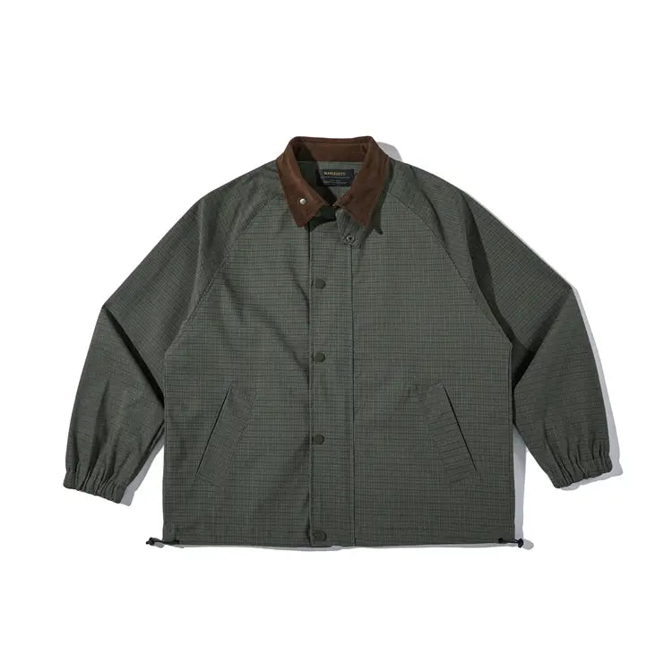 Retro Corduroy Lapel Workwear Plaid Casual Loose Jacket
