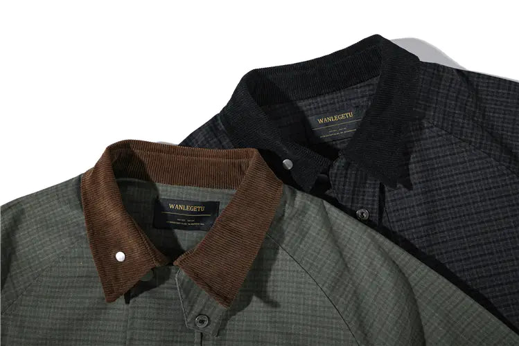 Retro Corduroy Lapel Workwear Plaid Casual Loose Jacket