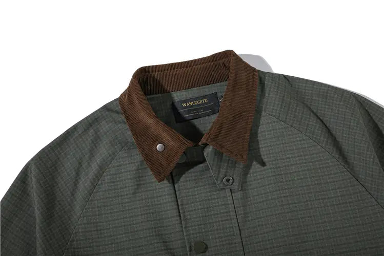 Retro Corduroy Lapel Workwear Plaid Casual Loose Jacket