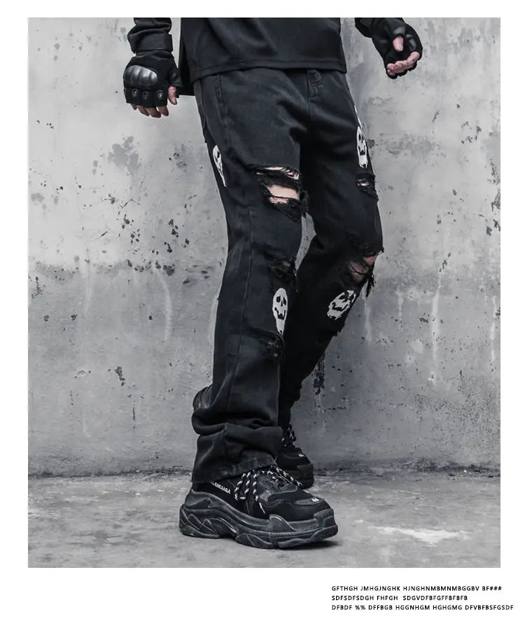 Skull And Crossbones Distressed Jeans Men