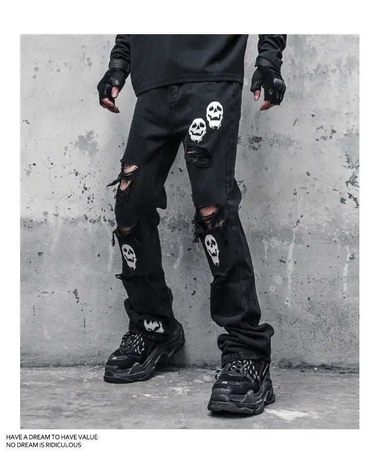 Skull And Crossbones Distressed Jeans Men