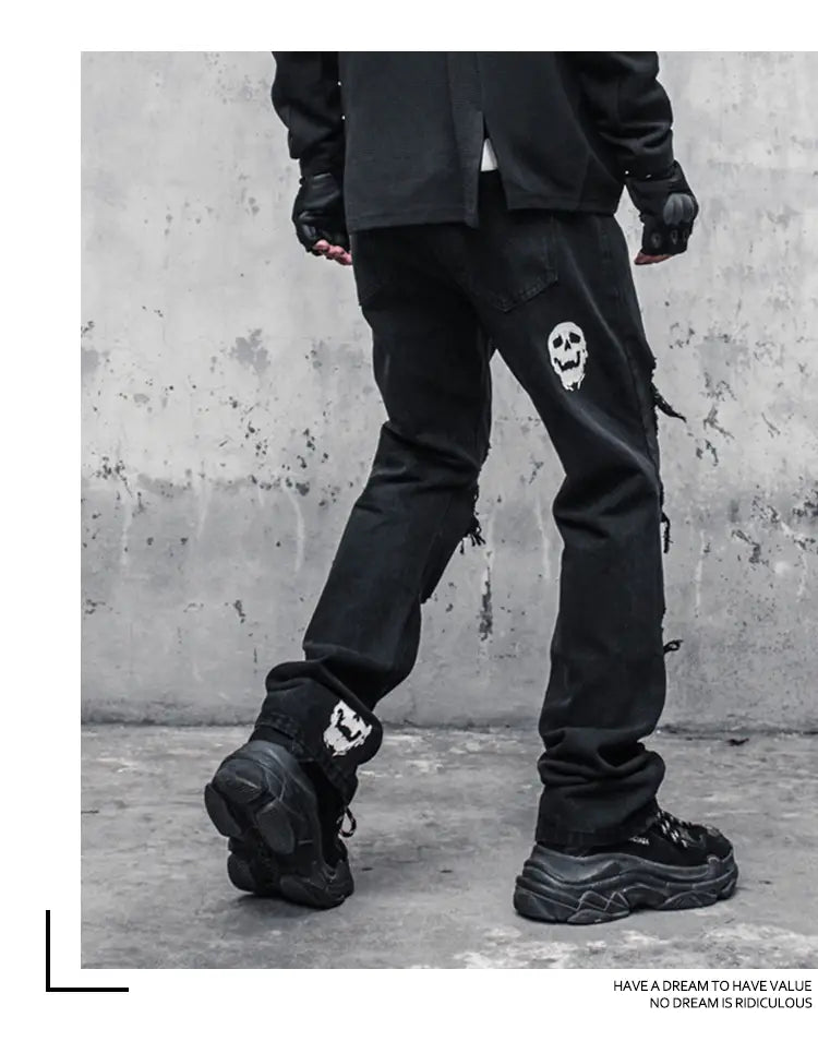 Skull And Crossbones Distressed Jeans Men