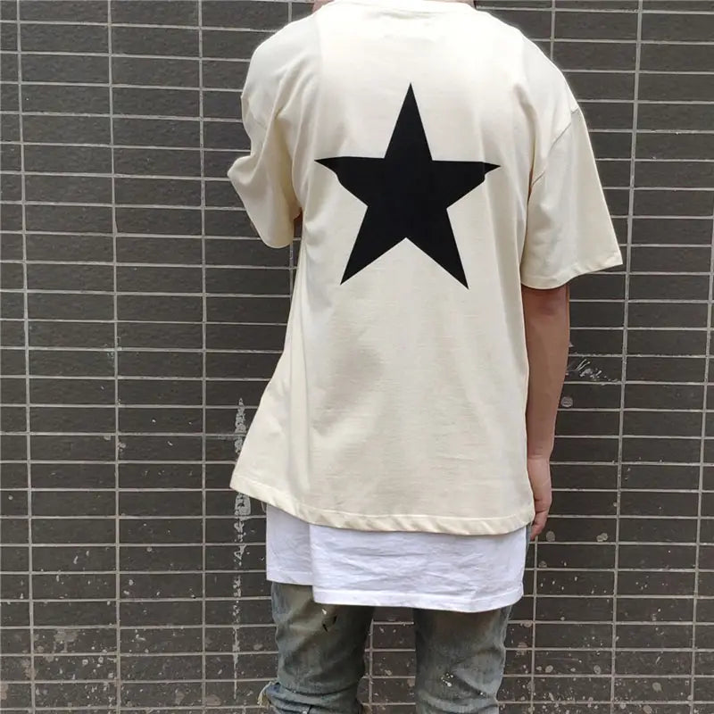 Five-pointed star double line T-shirt high street loose trend
