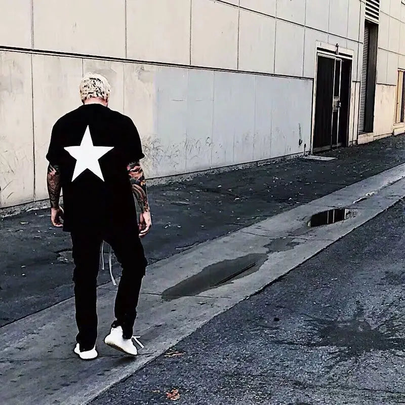 Five-pointed star double line T-shirt high street loose trend