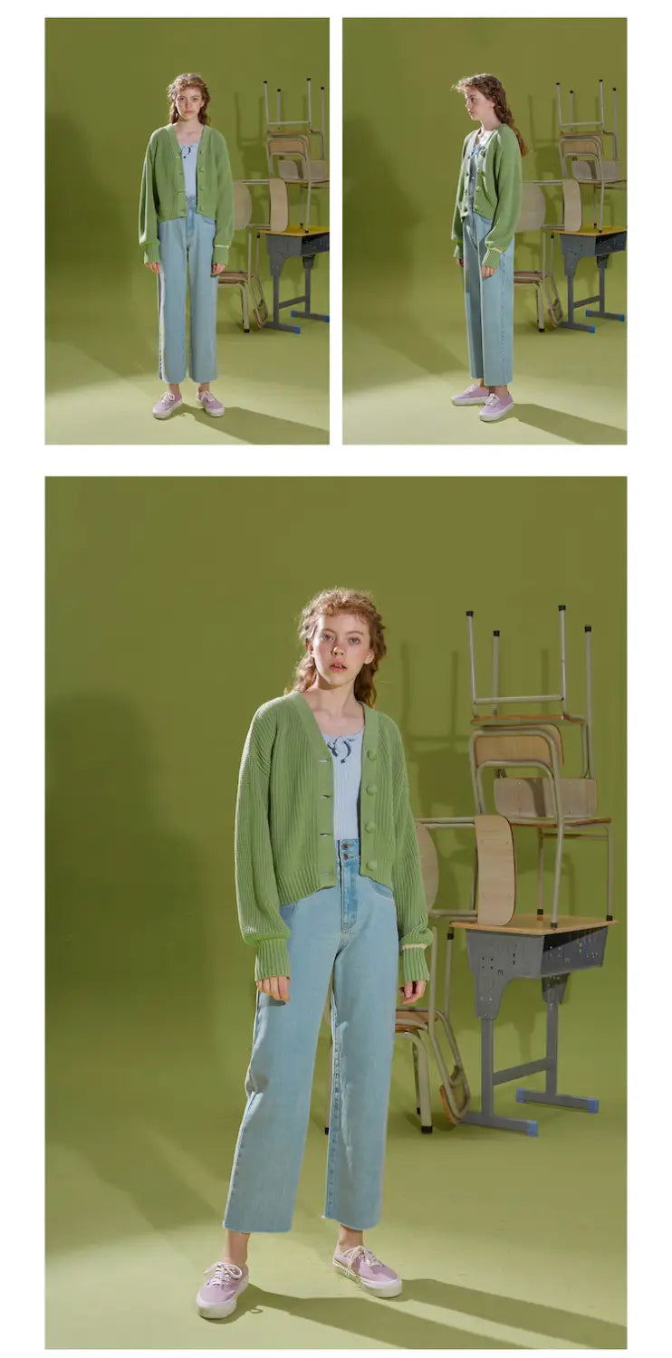 Grass green sweater cardigan sweater