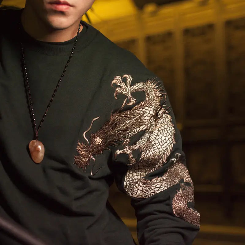 Men’s embroidered crew neck sweatshirt with double arms