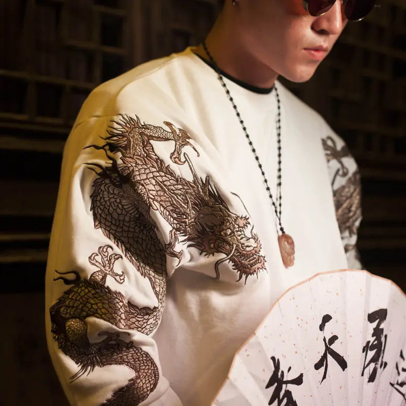 Men’s embroidered crew neck sweatshirt with double arms
