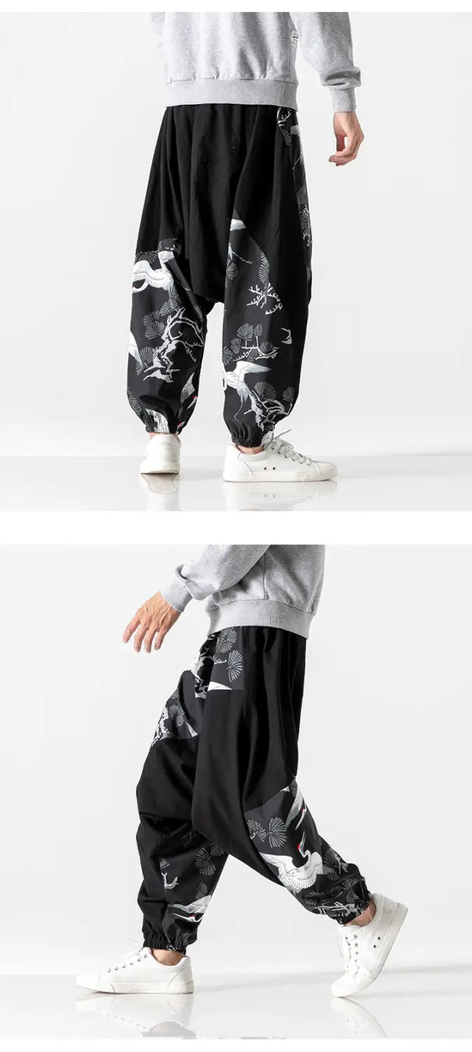 Chinese style crotch big crotch patchwork pants