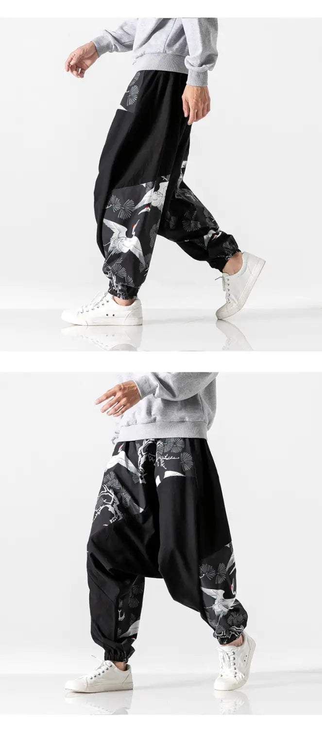 Chinese style crotch big crotch patchwork pants