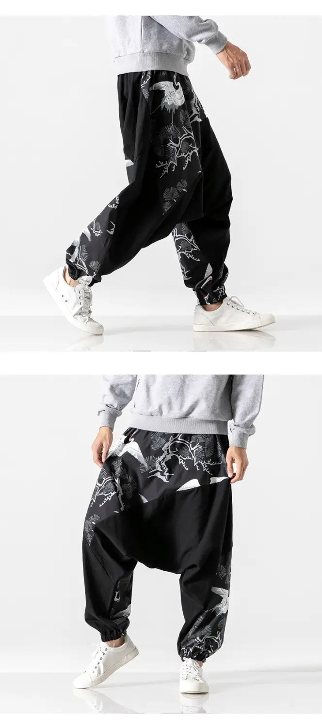 Chinese style crotch big crotch patchwork pants